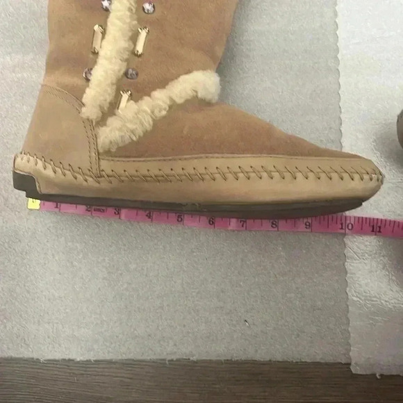 [US 7] TORY BURCH Suede Whipstitch Trim Mid Calf  Boots - Picture 12 of 16
